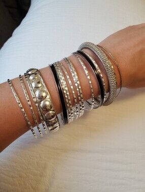 Stackable Bangle Bracelet Set - Silver-tone